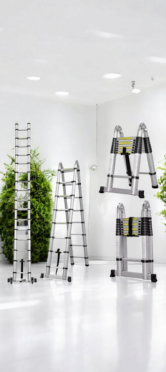 Escalera (doble telescópica, 16 peldaños, 5 m) ¡Aluminio original! - comprar en línea