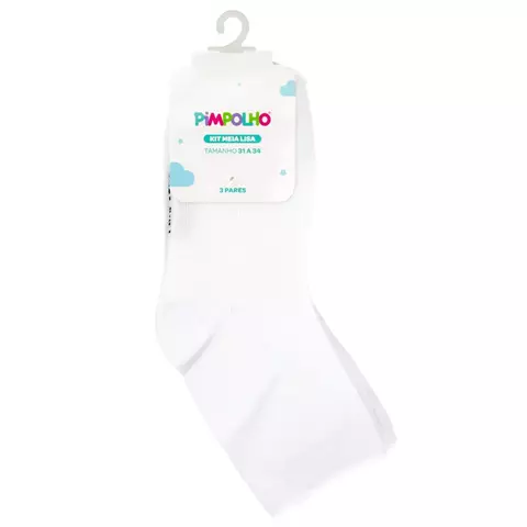 KIT COM 3 PARES DE MEIA PIMPOLHO UNISSEX CANO ALTO TAMANHO 31-34 - BRANCA