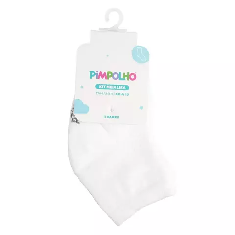 KIT COM 3 PARES DE MEIA PIMPOLHO UNISSEX CANO ALTO LISA TAMANHO 00-15 - BRANCA