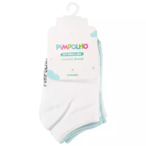 KIT COM 3 PARES DE MEIA PIMPOLHO UNISSEX CANO ALTO LISA TAMANHO 21-25 - BRANCA