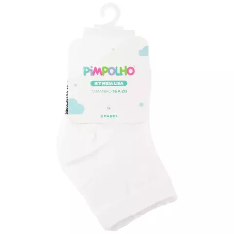 KIT COM 3 PARES DE MEIA PIMPOLHO UNISSEX CANO ALTO TAMANHO 16-20 - BRANCA