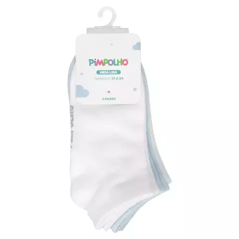 KIT COM 3 PARES DE MEIA PIMPOLHO MASCULINA CANO BAIXO TAMANHO 31-34 - AZUL/BRANCA