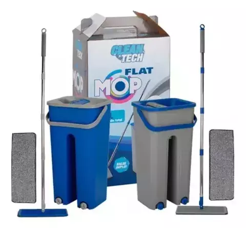 Rodo Flat Mop Balde Lava Seca Multiuso 2 Refil Profissional