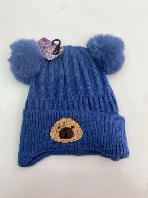 Touca capivara pompom - azul