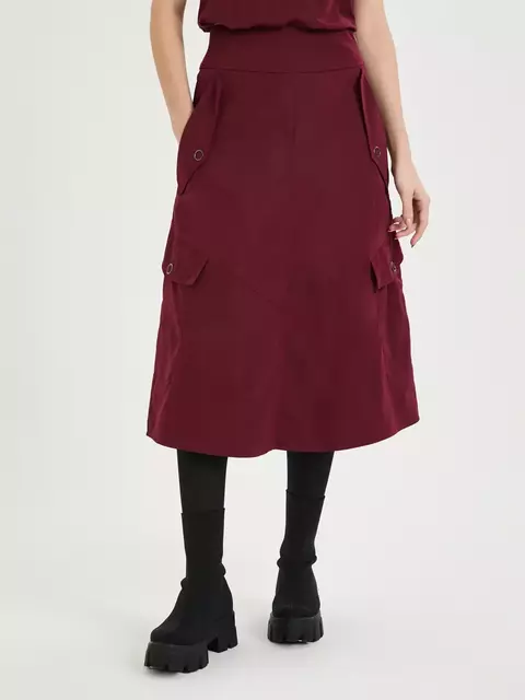 Saia Midi Em Nylon Com Bolsos E Recortes - JAB - comprar online