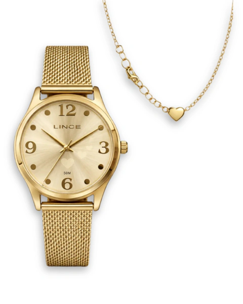 RELOGIO LINCE - CONJUNTO LOVE HEART GOLD