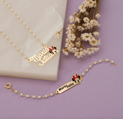 Colar e Pulseira Infantil Personalizado da MINNIE + NOME DA CRIANÇA (LEIA A DESCRIÇÃO COM ATENÇÃO) - comprar online