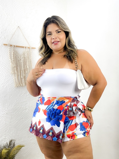 Short saia estampado plus