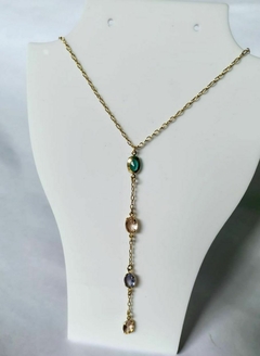 Colar banhado a ouro 18k/ gravatinha com gotas coloridas