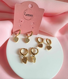 Brincos argolinhas pingente coração cravejado de microzircônias - comprar online