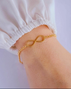Pulseira elos símbolo do infinito, banhadas a ouro 18k/semijoias