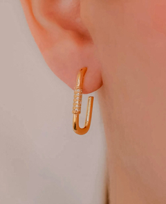 Brinco argola com detalhe, banhado a ouro 18k, semijoias