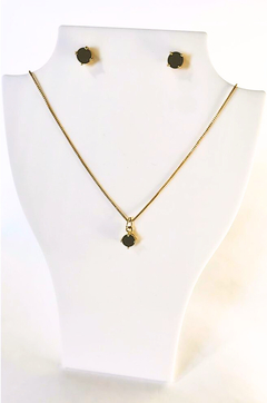 Conjunto ponto de luz preto, banhado a ouro 18k/semijoias na internet