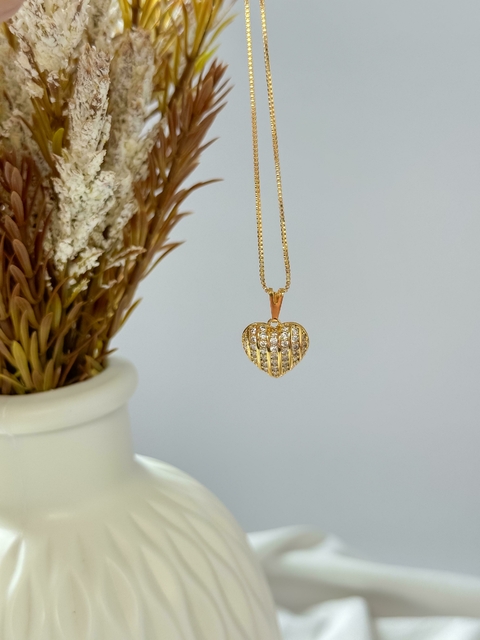 Colar coração zirconia folheado