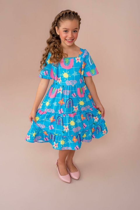 Vestido Arco-Íris Azul
