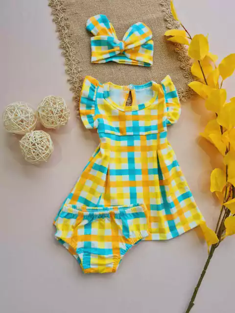 Kit: Vestido+ Calcinha+ Faixa regulável (Xadrez)