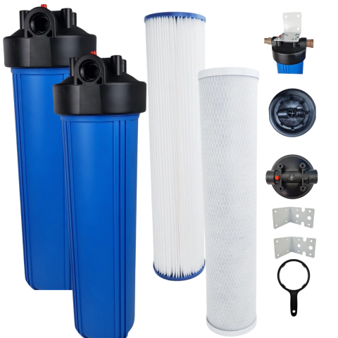 Filtro Big Blue Duplo 20” – Plissado e Carvão Block p/ Água Suja e Cloro