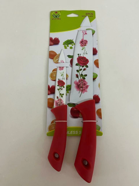 Set de Cuchillos de Cocina con Diseño Floral – 2 Piezas