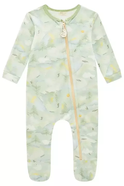 Macacão Bebê Ziper Plush verde Ursinho lucboo