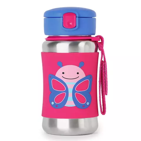 Garrafa Aço Inox Canudp Silicone Zoo Borboleta Skip Hop