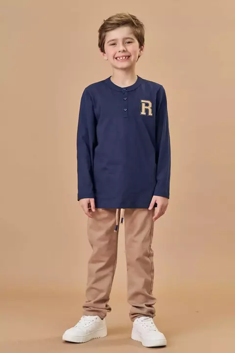 Conjunto camiseta manga longa e calca sarja caqui lucboo