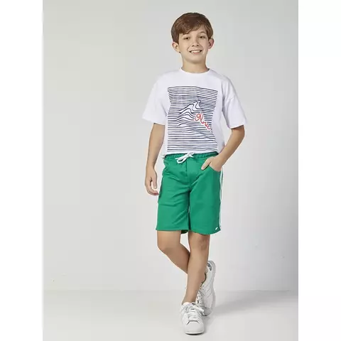 Conjunto Camiseta Manga Curta Estampada Branca Short verde Oliver 6 anos
