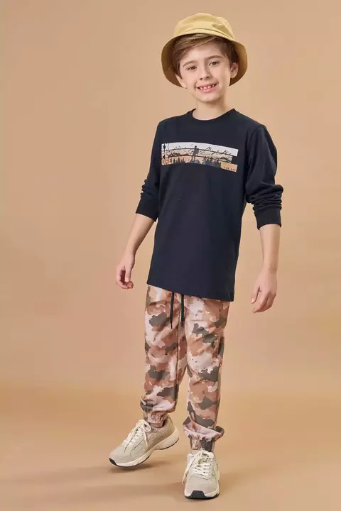 Conjunto Camiseta Preta Calca Tectel Camuflada LucBoo