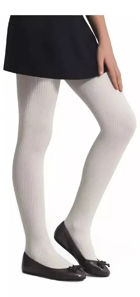 Meia Calça Infantil Elastano Fio 70 Canelada Selene Bebê branca P