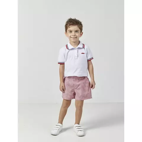 Conjunto camisa listrada shorts alfaiataria vermelho oliver