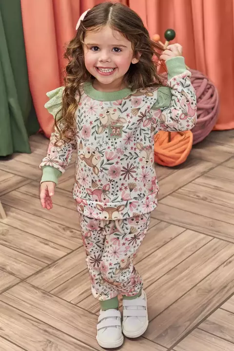 Conjunto blusão moletom flanelado calca kukie alecrim verde