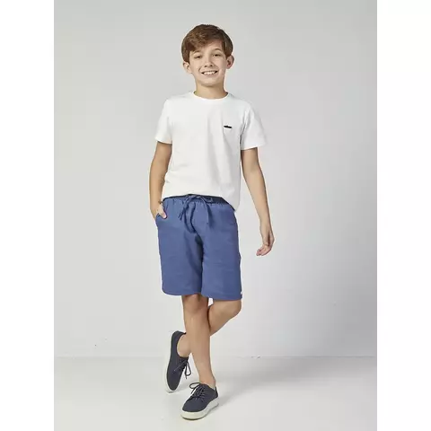 Conjunto Meninos Camiseta Branca Short Azul Linho Oliver