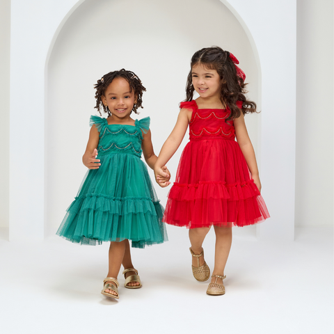 Vestido Menina Rodado Verde ouVermelhoTule Festas Natal