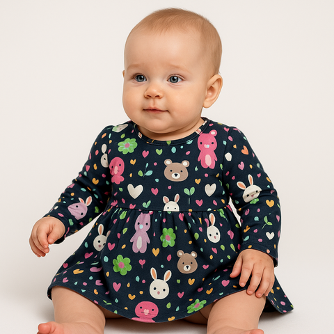 Vestido Bebê Manga longa Flanelado Boca Grande Inverno Frio