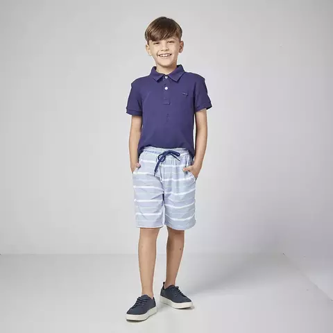 CONJUNTO MENINO POLO AZUL MARINHO BERMUDA LISTRADA OLIVER