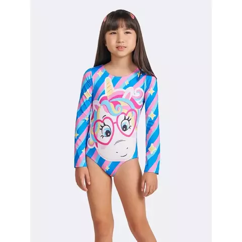 Roupa de Praia Maiô manga longa unicornio veggi