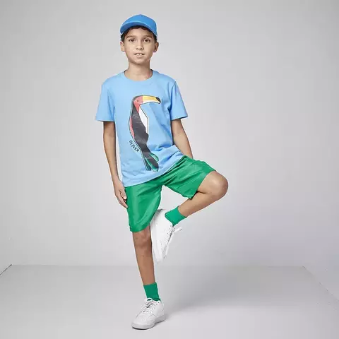 Conjunto menino camiseta azul papagaio short oliver
