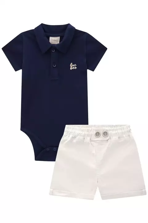 CONJUNTO BODY POLO MANGA CURTA E BERMUDA MARINHO LUCBOO