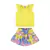 Conjunto Blusinha babado Short Saia Lima Floral boca Grande