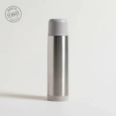 Termo De Acero Inoxidable Tapa Curva Gris Claro Y Gris Topo 750 Ml
