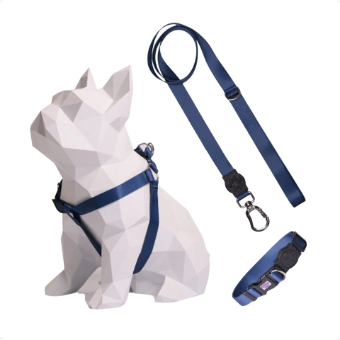 Kit Peitoral Americano + Coleira + Guia para Cães Dark Blue - comprar online