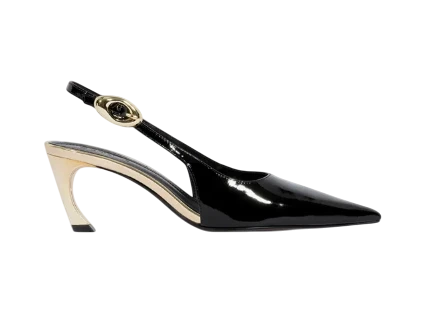 Sapato Scarpin Slingback Salto Médio Verniz Couro 'Preto' - comprar online
