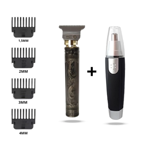Kit Cuidados Masculinos - Máquina de Cortar Cabelo (Dragão) + Aparador de Pelos Nariz
