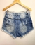 Shorts Jeans Cintura Alta Destroyed Lavagem Clara na internet
