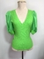 Blusa Verde Manga Bufante Decote V