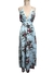 Vestido Longo Evasê Azul Estampa Flores - Nosso Cabide