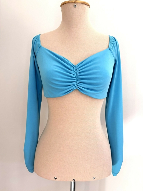 Top Tomara que Caia Manga Longa Azul Bohmee - comprar online