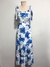 Vestido Longo Azul e Branco Floral