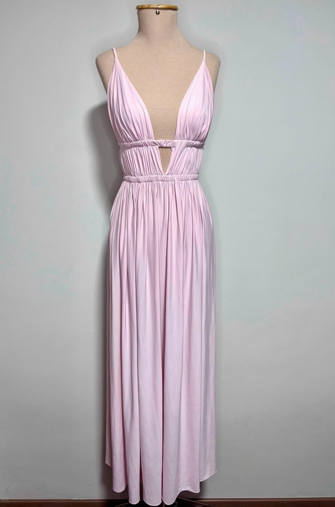 Vestido Longo Evasê Rosa Bebe