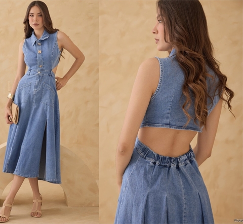 VESTIDOS DENIM CON ABERTURA Y BOLSOS