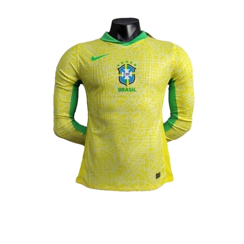 Camisa Seleção Brasileira I 24/25 manga longa - Jogador Nike Masculina - Amarela com detalhes em verde